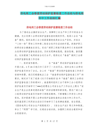 供电局工会春查劳动保护监督检查工作总结与供电局年中工作总结汇编