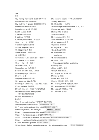 九年级人教版英语Unit知识点归纳+练习