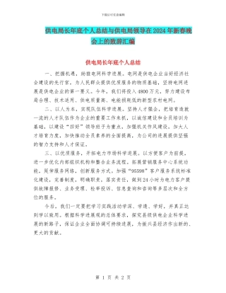 供电局长年底个人总结与供电局领导在2024年新春晚会上的致辞汇编