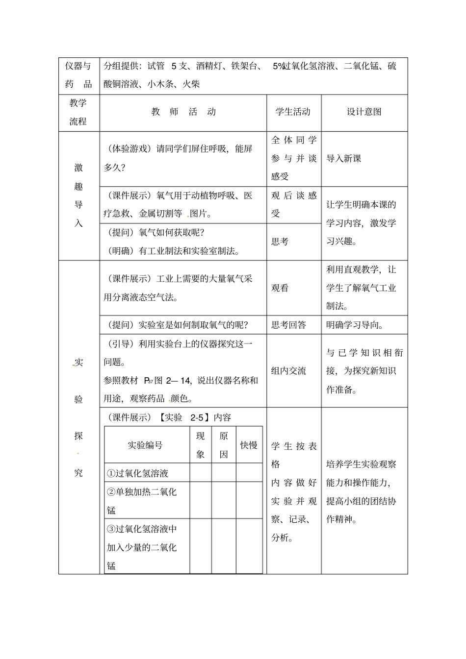 九年级化学3氧气的制取教学设计_第2页