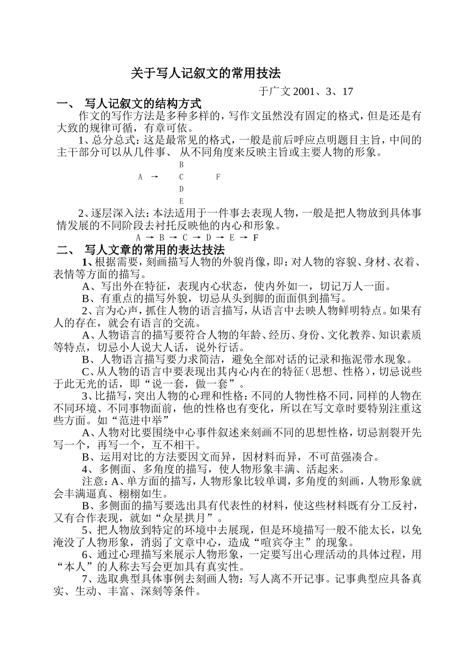 关于写人记叙文的常用技法_第1页