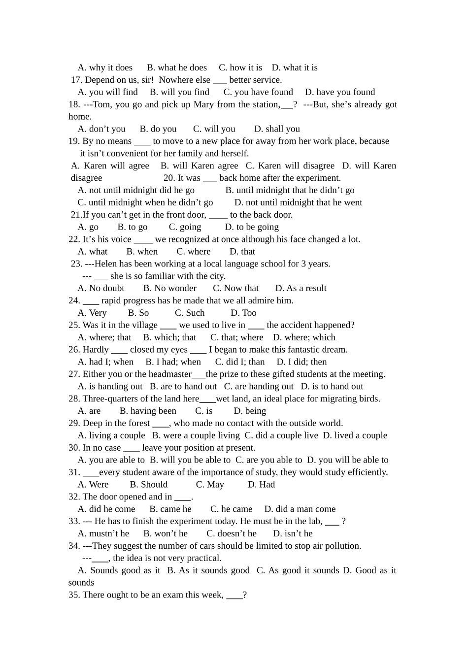 英语语法专项训练特殊句式1_第2页