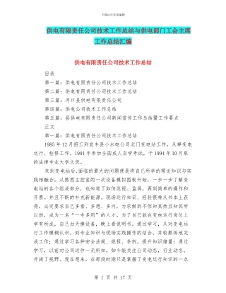 供电有限责任公司技术工作总结与供电部门工会主席工作总结汇编