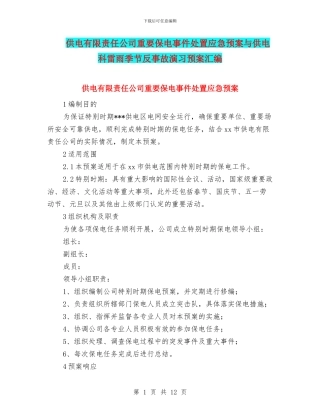 供电有限责任公司重要保电事件处置应急预案与供电科雷雨季节反事故演习预案汇编
