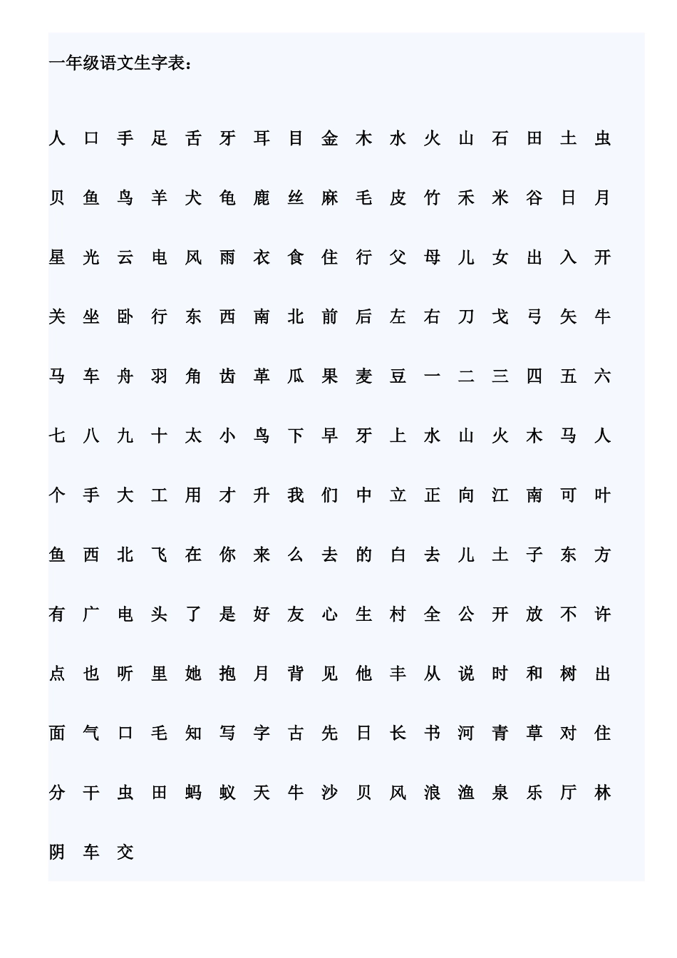 一年级语文生字表_第1页