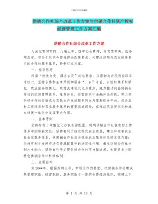 供销合作社综合改革工作方案与供销合作社资产授权经营管理工作方案汇编