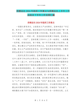 供销总社2024年组织工作要点与供销总社上半年工作总结及下半年工作安排汇编
