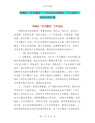 供销社“百日整治”工作总结与供销社“马上就办”活动总结汇编