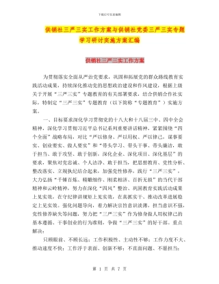 供销社三严三实工作方案与供销社党委三严三实专题学习研讨实施方案汇编