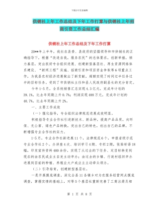 供销社上年工作总结及下年工作打算与供销社上年招商引资工作总结汇编