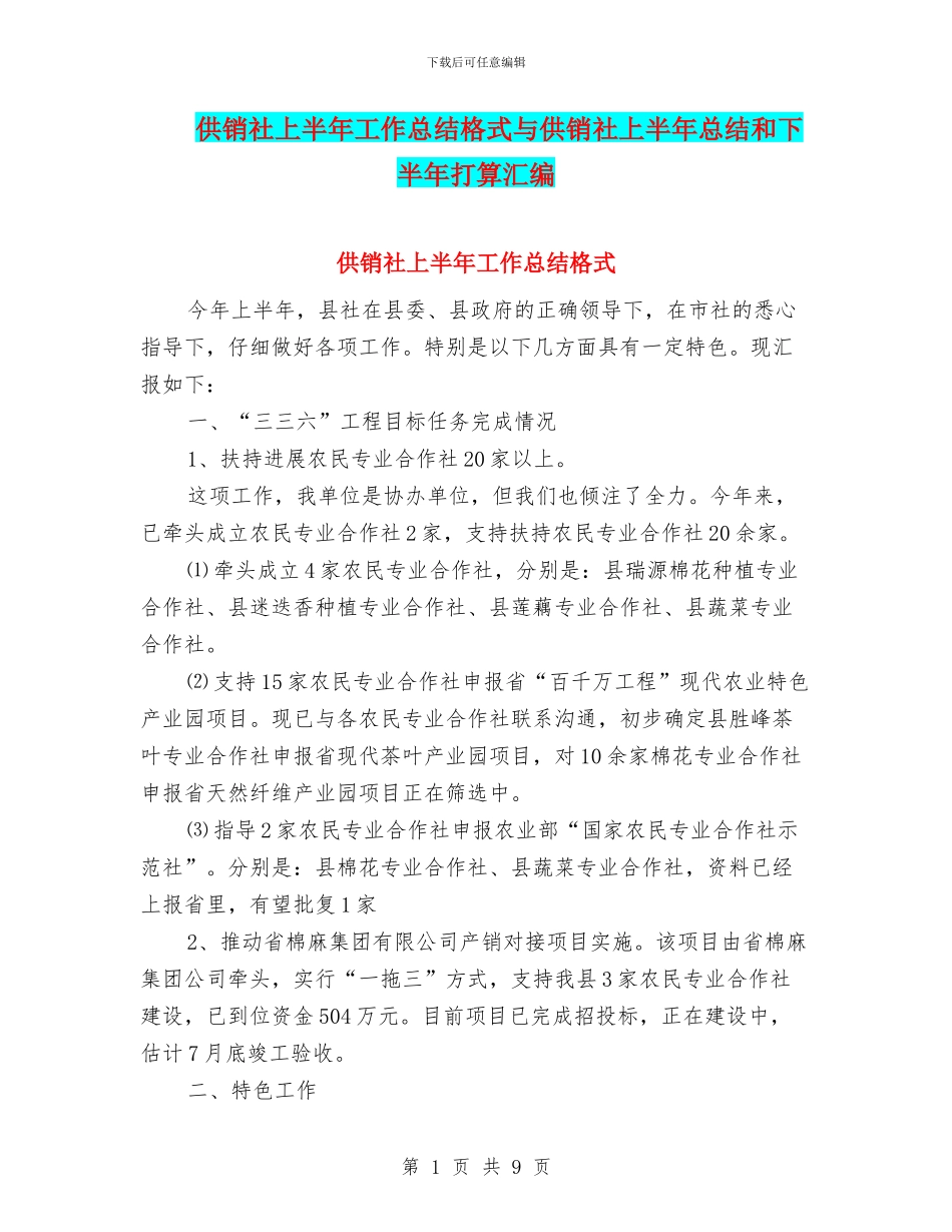 供销社上半年工作总结格式与供销社上半年总结和下半年打算汇编_第1页