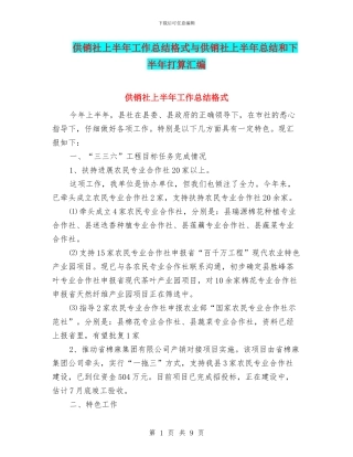 供销社上半年工作总结格式与供销社上半年总结和下半年打算汇编