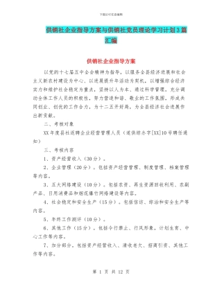 供销社企业指导方案与供销社党员理论学习计划3篇汇编