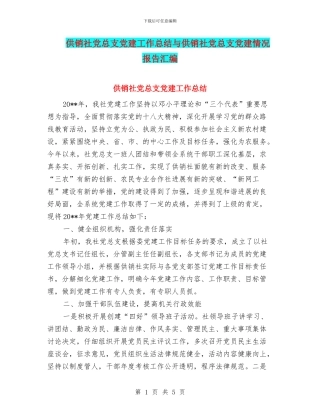 供销社党总支党建工作总结与供销社党总支党建情况报告汇编