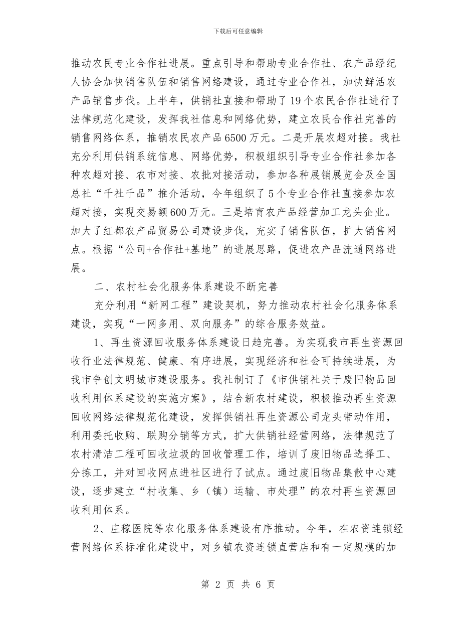 供销社农业服务半年工作总结与供销社分管领导述职报告汇编_第2页