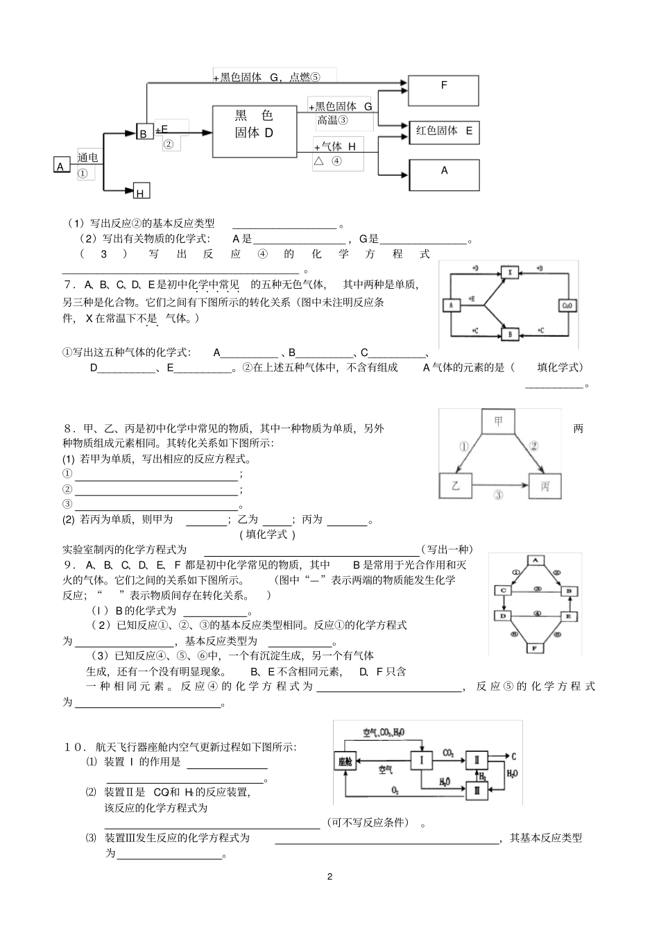 九年级化学上册推断题专项训练模板_第2页