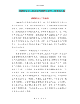 供销社安全工作总结与供销社安全工作意见汇编
