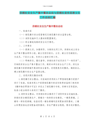 供销社安全生产集中整治总结与供销社宣传思想文化工作总结汇编
