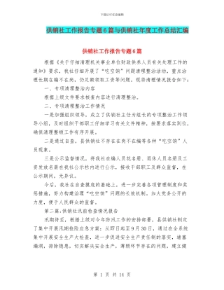 供销社工作报告专题6篇与供销社年度工作总结汇编