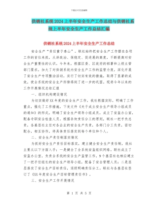 供销社系统2024上半年安全生产工作总结与供销社系统上半年安全生产工作总结汇编.doc