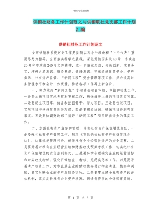 供销社财务工作计划范文与供销联社党支部工作计划汇编