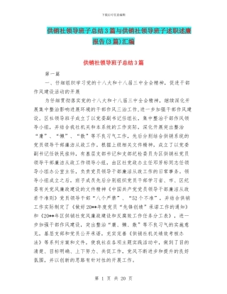 供销社领导班子总结3篇与供销社领导班子述职述廉报告汇编