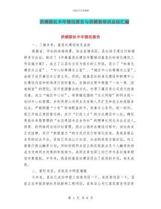 供销联社半年情况报告与供销部培训总结汇编