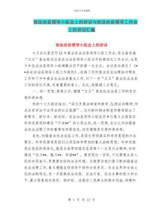 依法治县领导小组会上的讲话与依法治县领导工作会上的讲话汇编