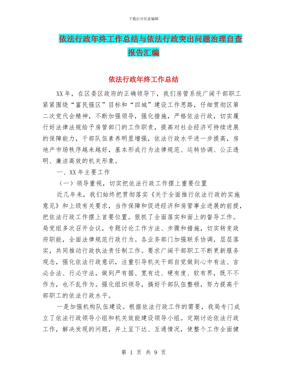 依法行政年终工作总结与依法行政突出问题治理自查报告汇编_第1页