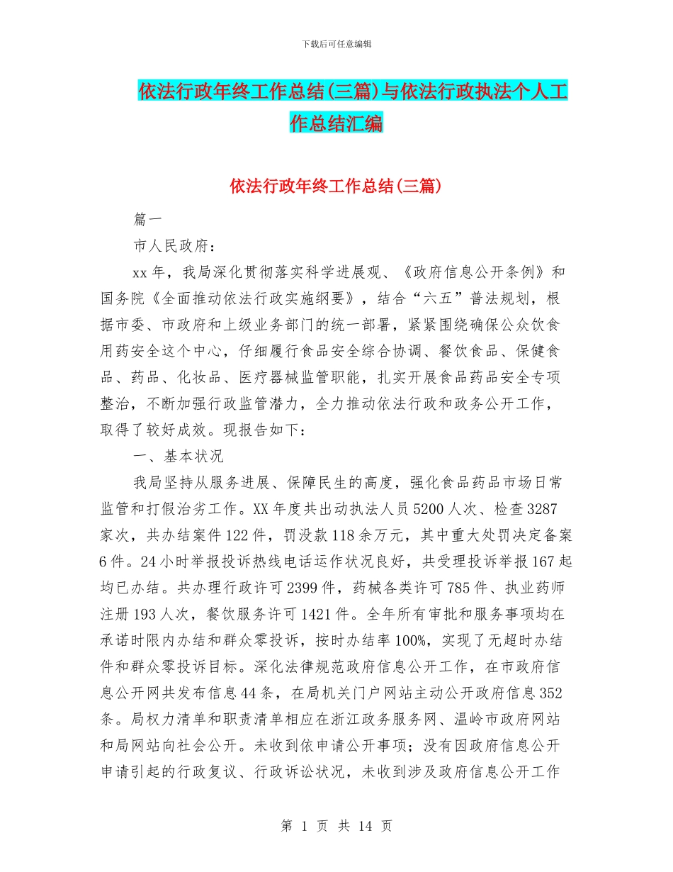 依法行政年终工作总结与依法行政执法个人工作总结汇编_第1页