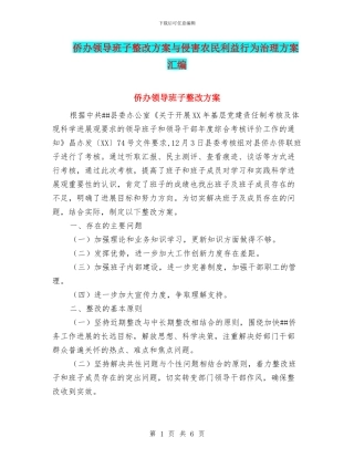 侨办领导班子整改方案与侵害农民利益行为治理方案汇编