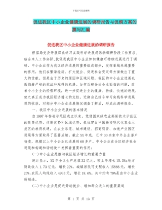 促进我区中小企业健康发展的调研报告与促销方案的撰写汇编