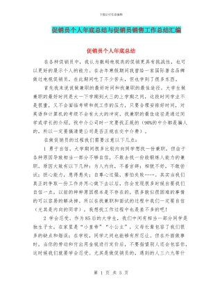 促销员个人年底总结与促销员销售工作总结汇编