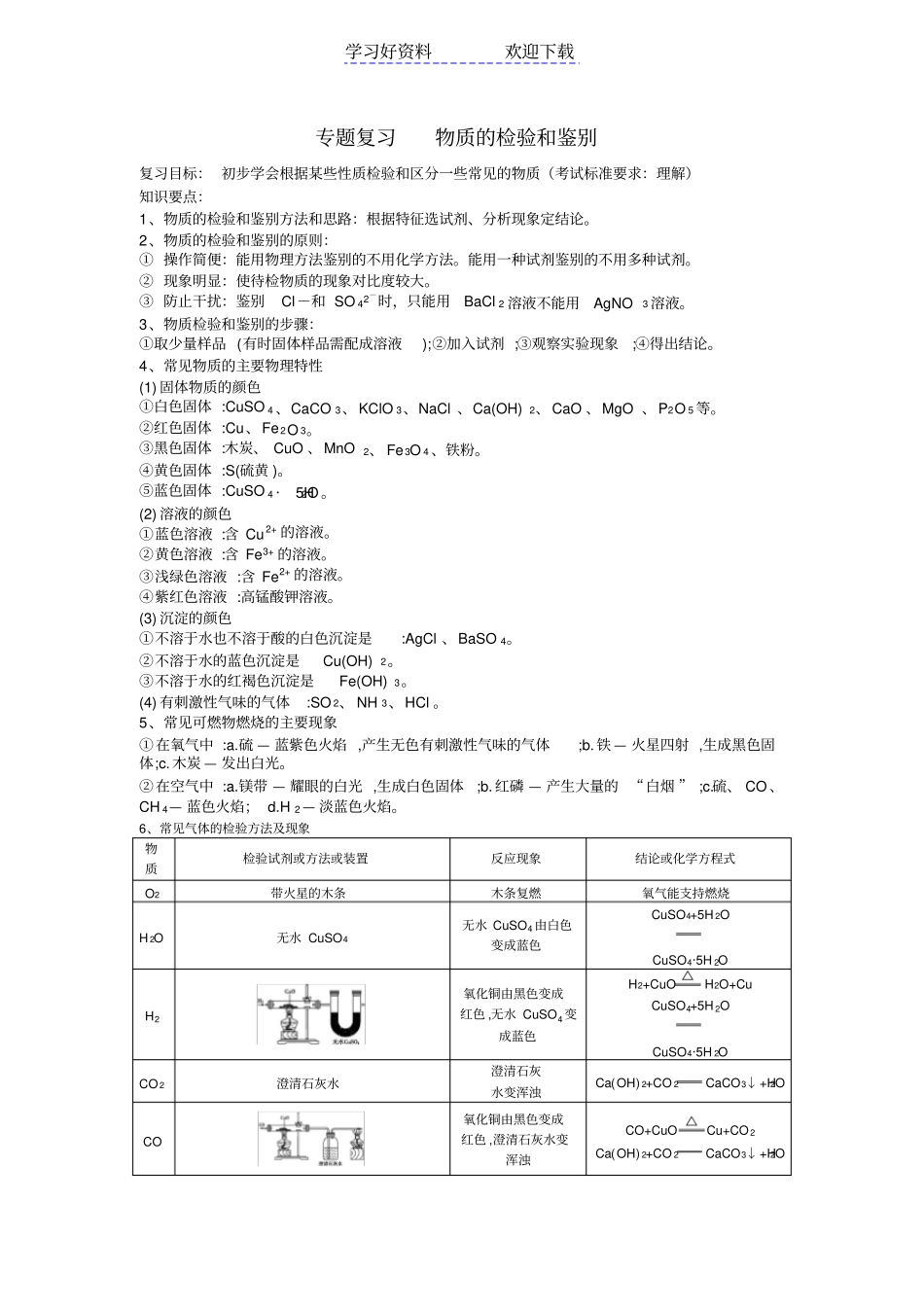 九年级化学专题复习物质的检验和鉴别_第1页
