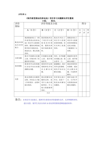 模3评价表1《制作新型清洁的原电池》问题解决评价量规