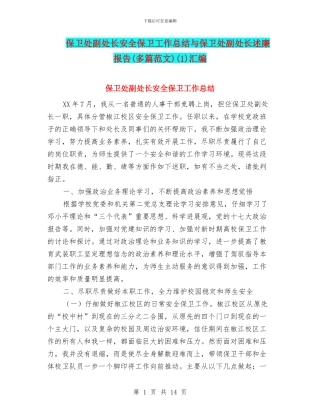 保卫处副处长安全保卫工作总结与保卫处副处长述廉报告(1)汇编
