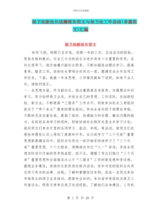 保卫处副处长述廉报告范文与保卫处工作总结汇编