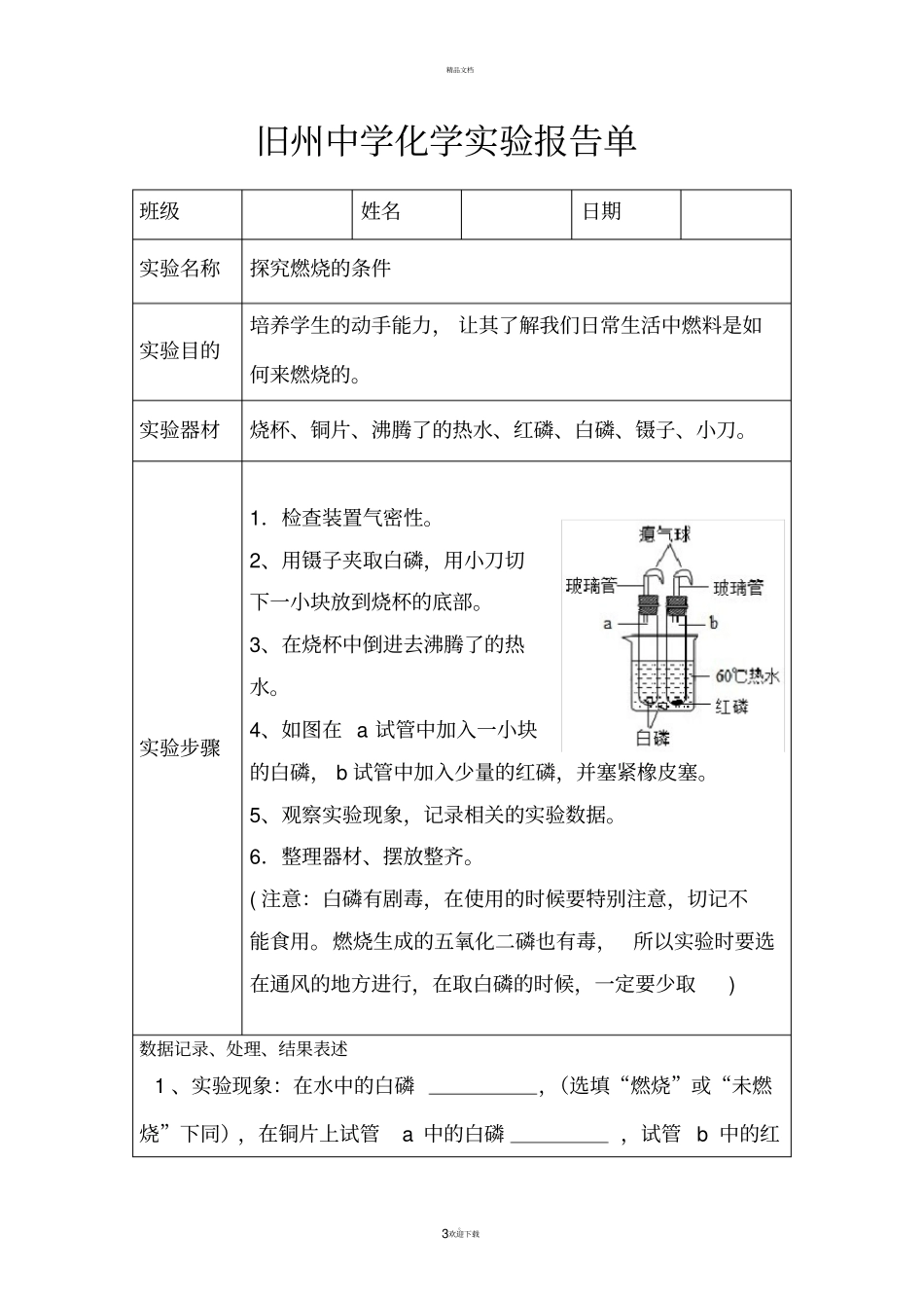 九年级化学学生试验报告单2018_第3页