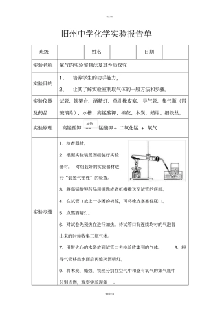 九年级化学学生试验报告单2018