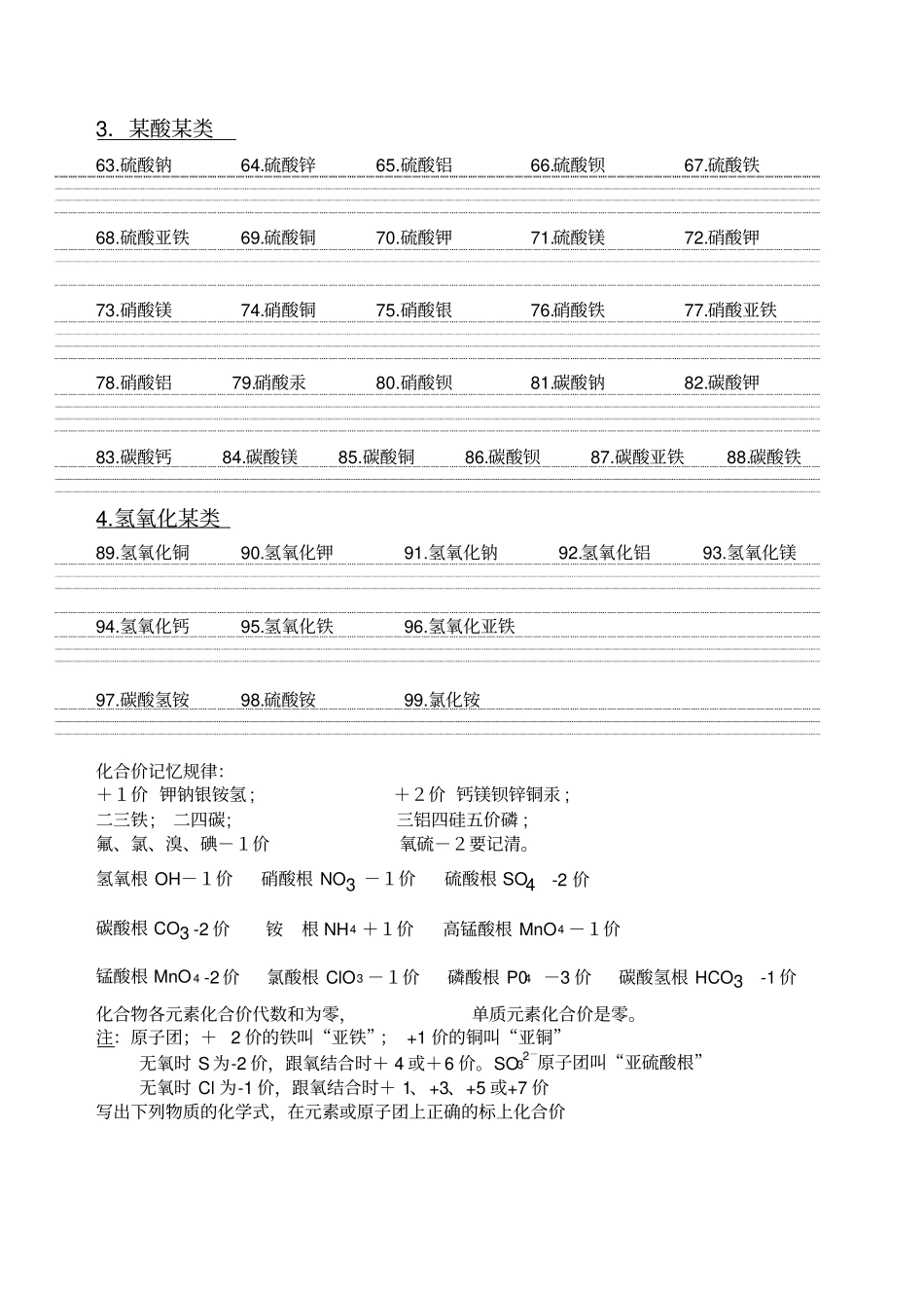 九年级化学式书写专题训练_第2页