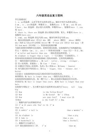六年级英语总复习资料