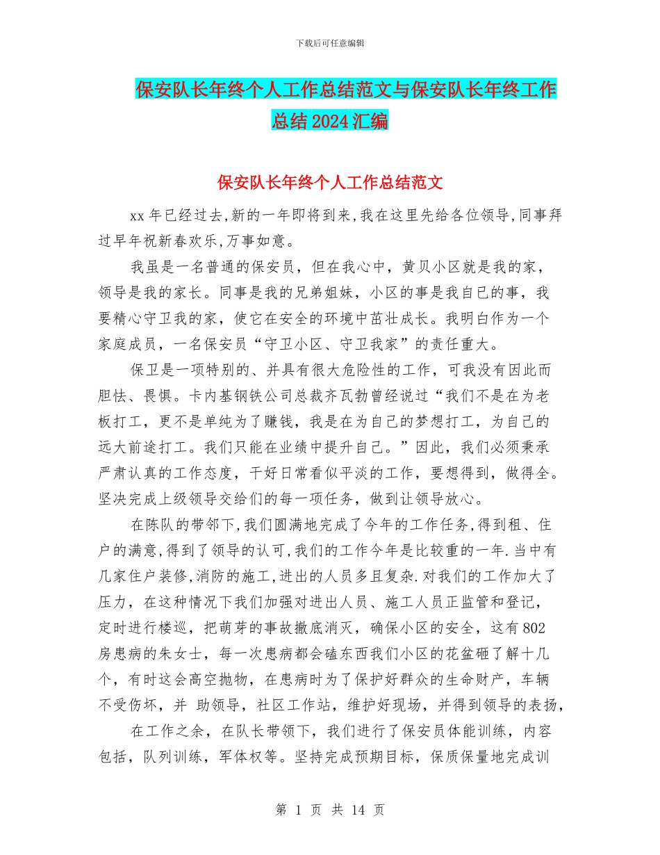 保安队长年终个人工作总结范文与保安队长年终工作总结2024汇编_第1页