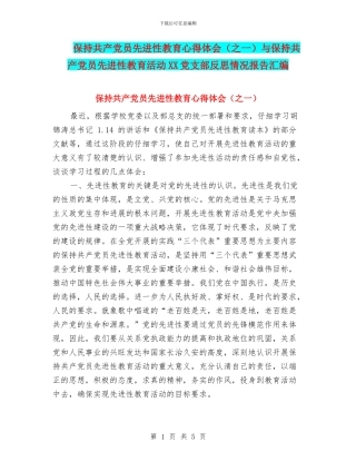 保持共产党员先进性教育心得体会与保持共产党员先进性教育活动XX党支部反思情况报告汇编