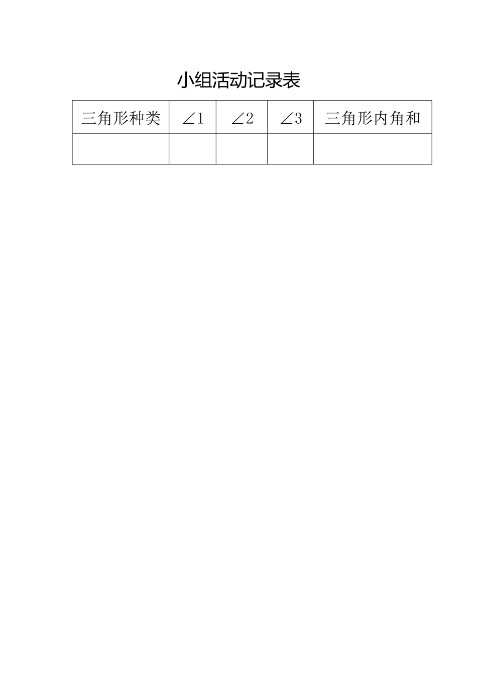 小学数学2011版本小学四年级《三角形的内角和》小组活动记录表_第1页