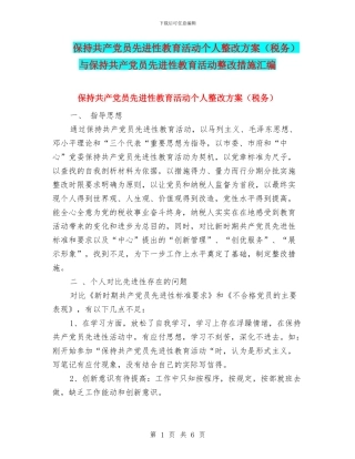 保持共产党员先进性教育活动个人整改方案与保持共产党员先进性教育活动整改措施汇编