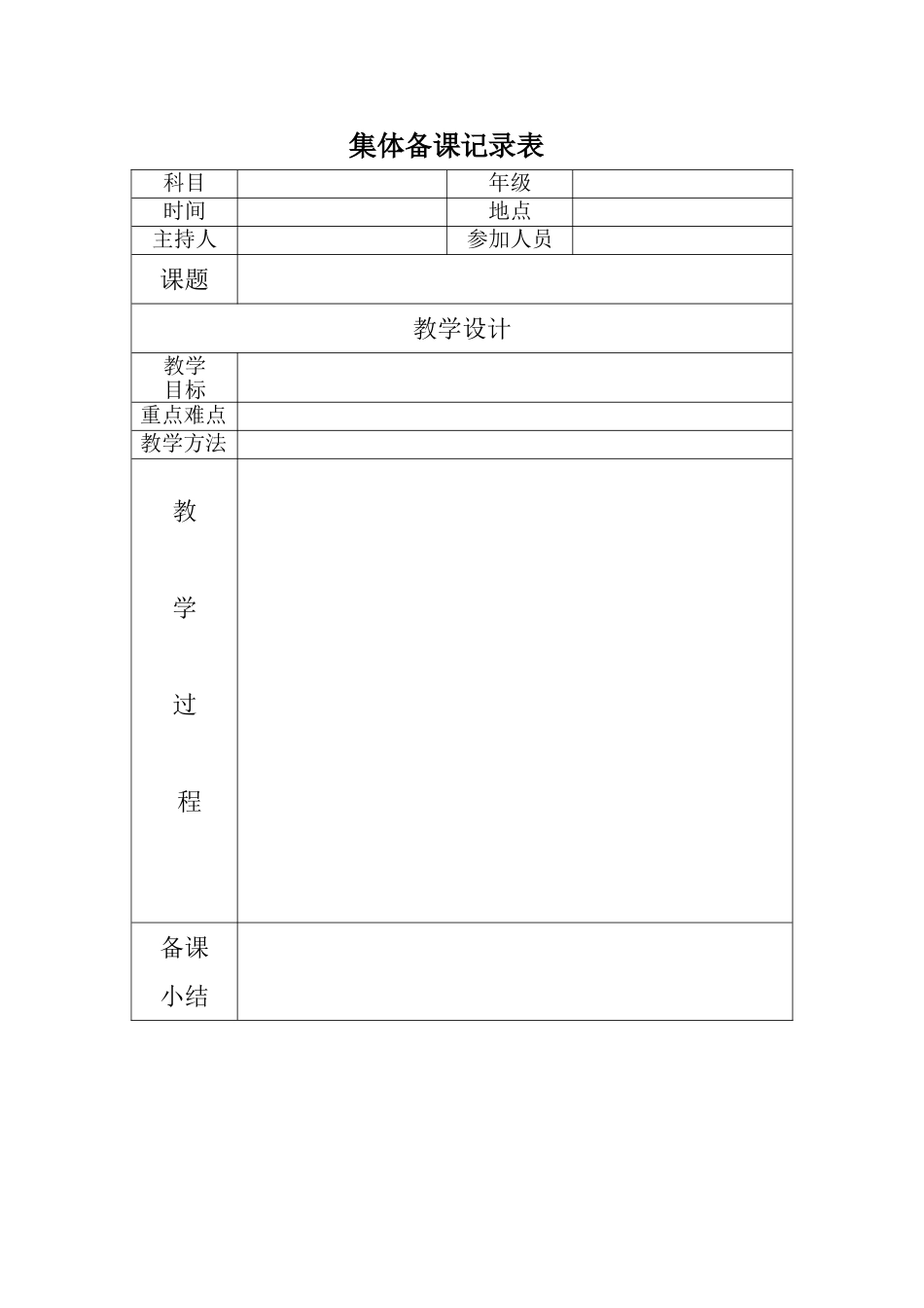 椑木镇中心学校集体备课记录表_第1页