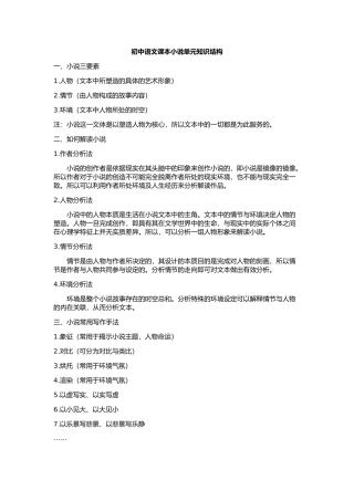 初中语文课本小说单元知识结构