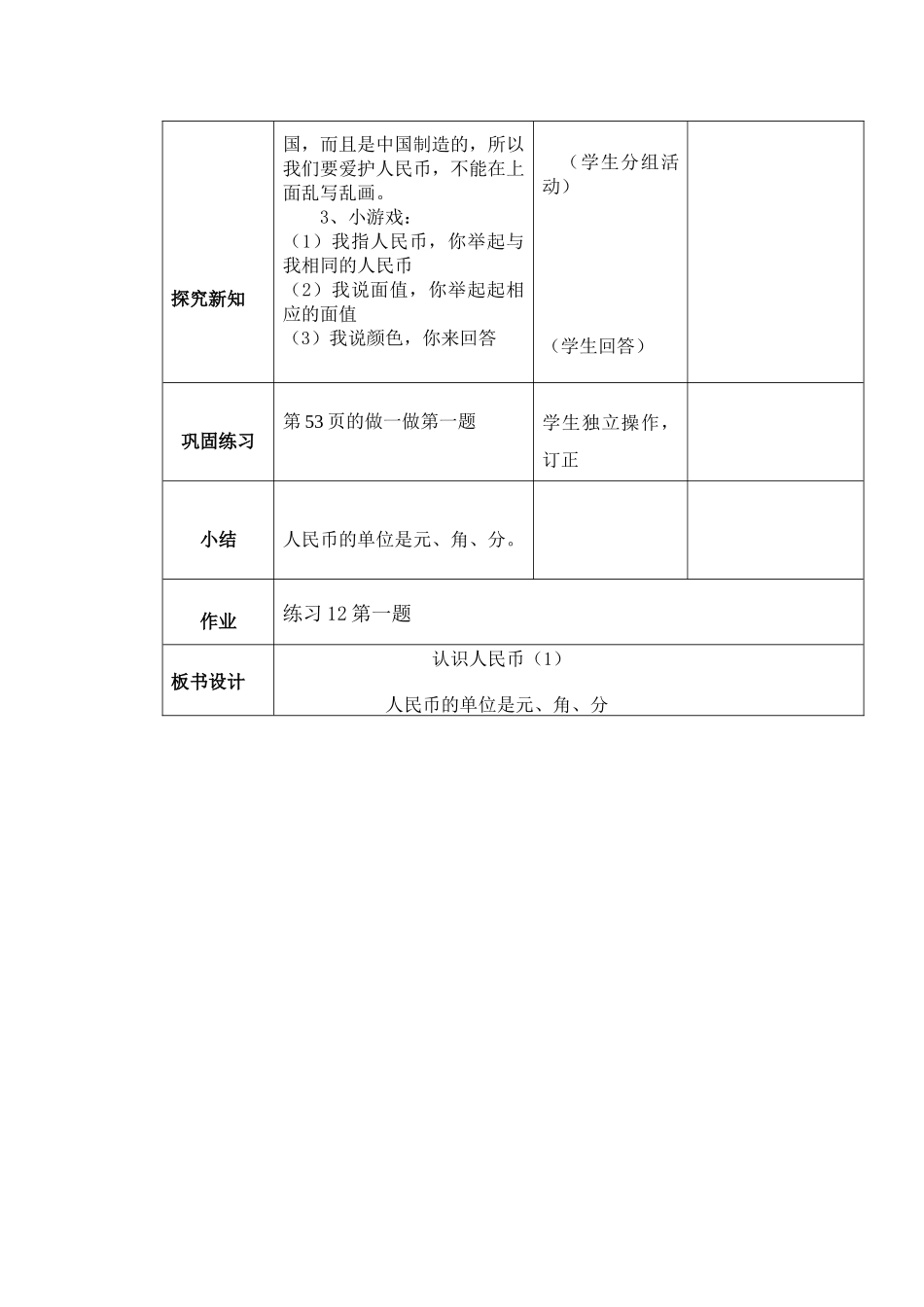 小学数学人教2011课标版一年级认识人民币(第一课时))教学设计_第3页