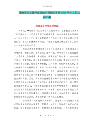 保险业务主管年度总结与保险业务员2024年终工作总结汇编