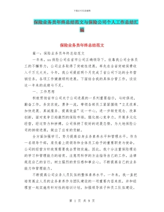 保险业务员年终总结范文与保险公司个人工作总结汇编